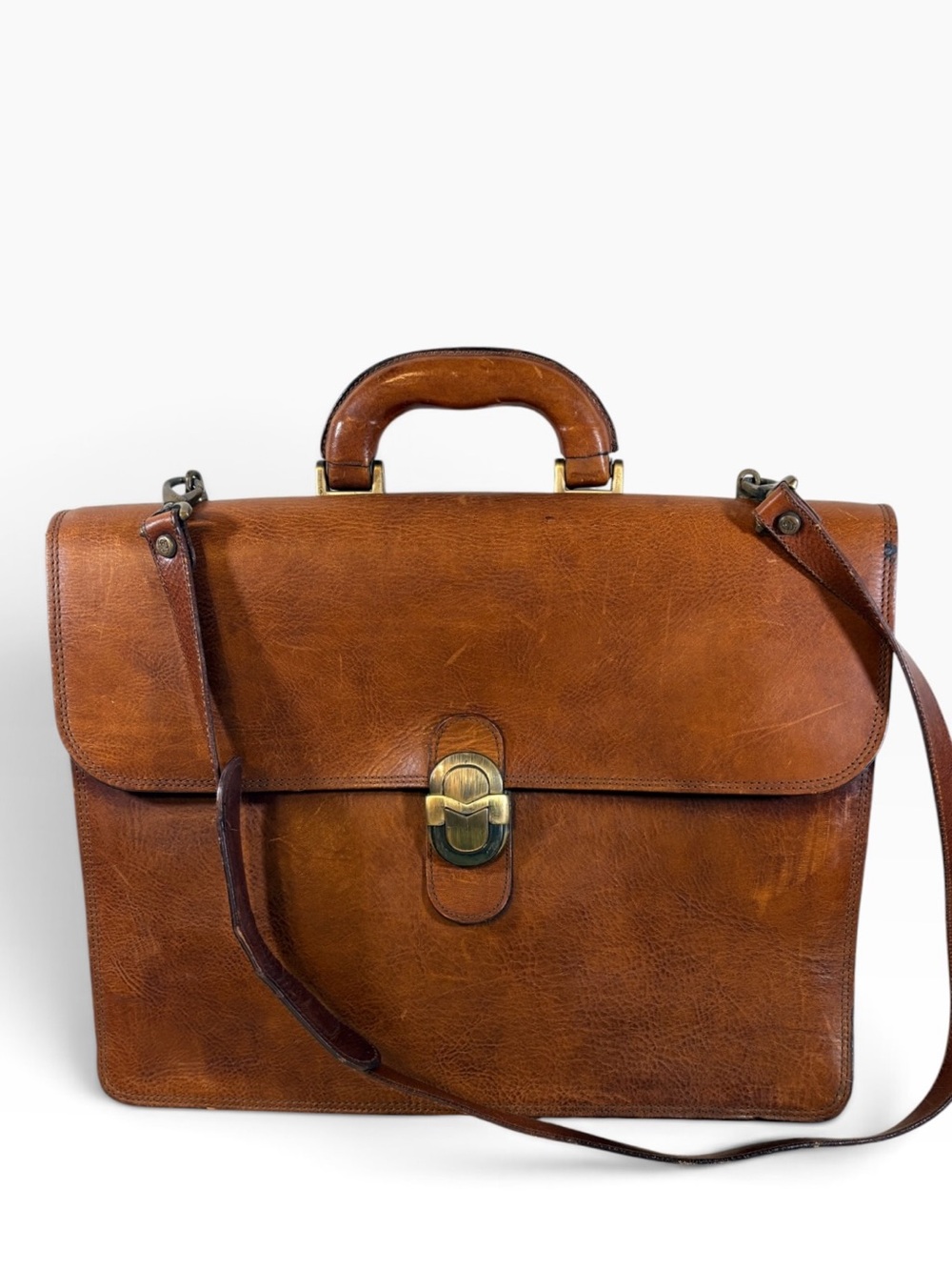 VTG Marino Orlandi Brown Leather Briefcase Messenger Crossbody
